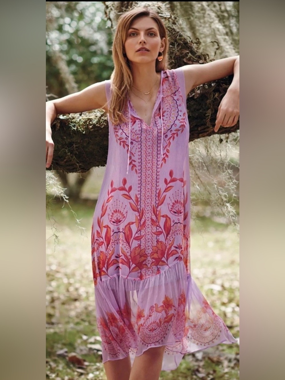 Floreat & Anthropologie Wisteria Sheer Silk Purple Dress Batik Floral Print Sz 4